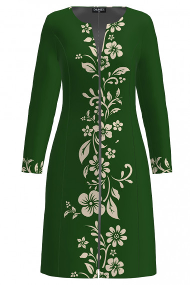 Jacheta de dama verde lunga imprimata cu model floral CMD2627