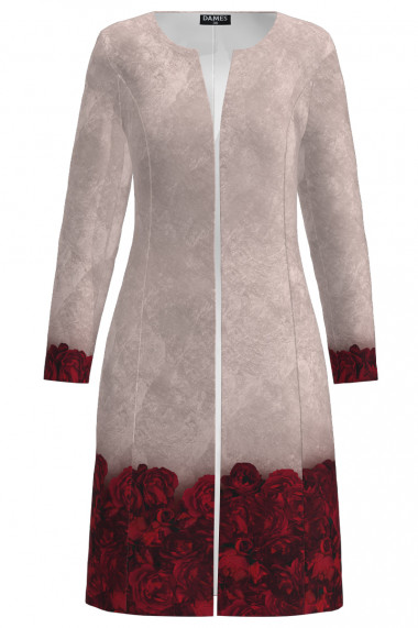 Jacheta de dama bej lunga imprimata cu model Trandafiri CMD2649