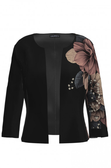 Sacou negru cambrat imprimat cu model floral CMD2678