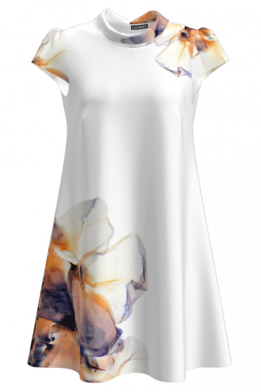 Rochie alba casual imprimata digital cu model abstract CMD2699