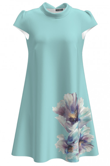 Rochie bleu casual imprimata digital cu model floral CMD2704