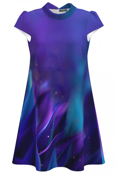Rochie casual albastru violet imprimata digital cu model floral CMD2706
