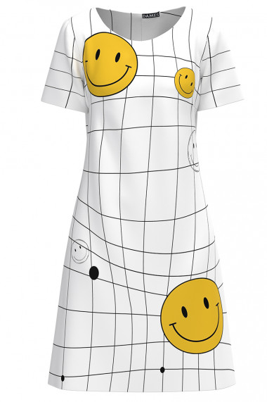 Rochie alba evazata imprimata cu model Emoji CMD2721