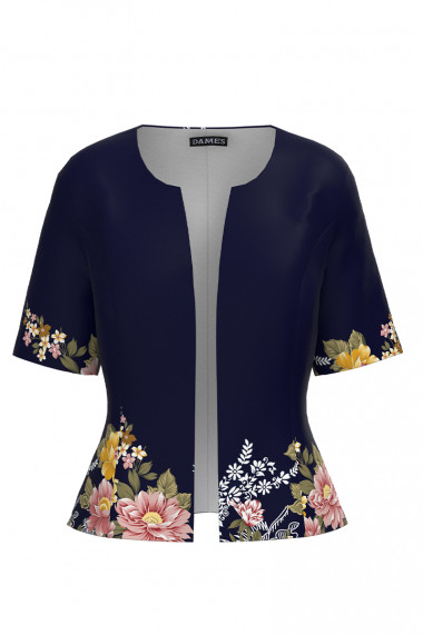 Sacou de vara cu maneca scurta bleumarin imprimat cu model floral CMD2752