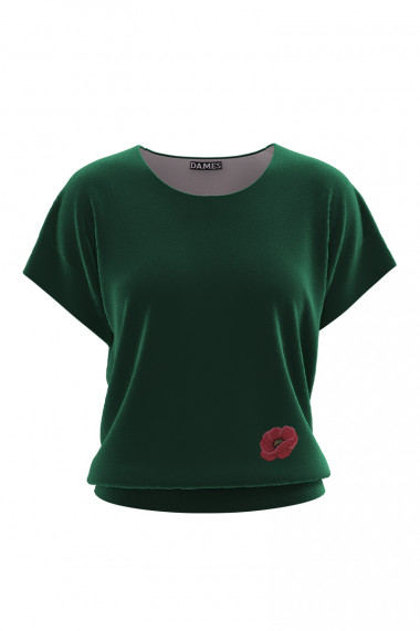 Bluza verde din catifea cu maneca scurta imprimata floral CMD2764