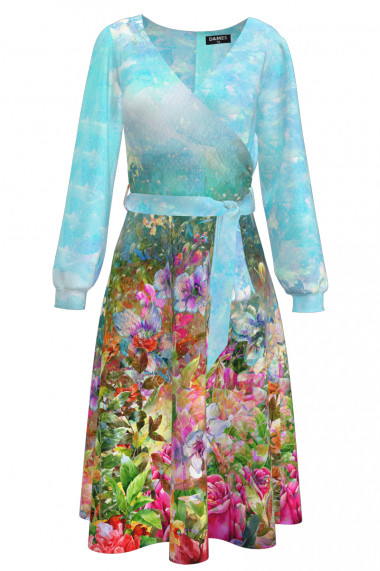 Rochie eleganta cu maneca lunga imprimata cu model floral multicolor CMD2772