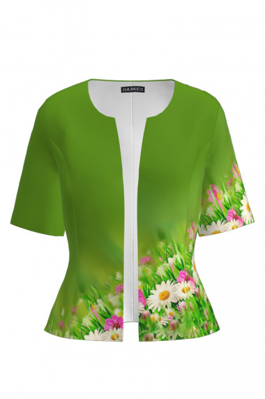 Sacou de vara cu maneca scurta verde imprimat cu model floral CMD2786