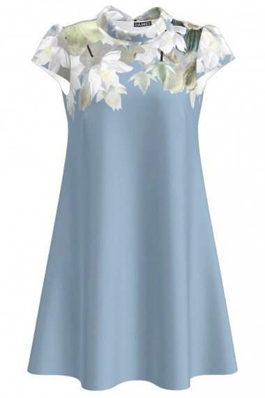 Rochie bleu casual imprimata cu model floral Magnolie CMD2814