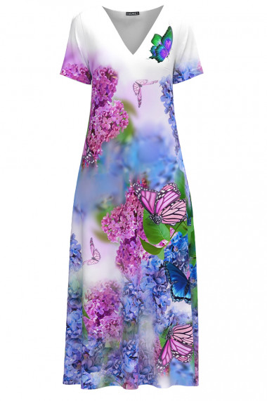 Rochie de vara alba lunga cu buzunare imprimata cu model floral Multicolor CMD2821