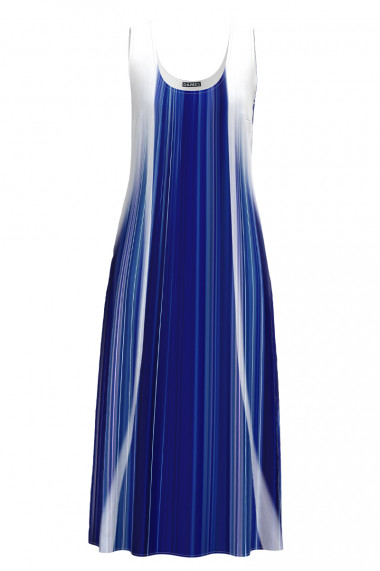 Rochie alba lunga casual de vara cu buzunare imprimata in nuante de albastru CMD2843