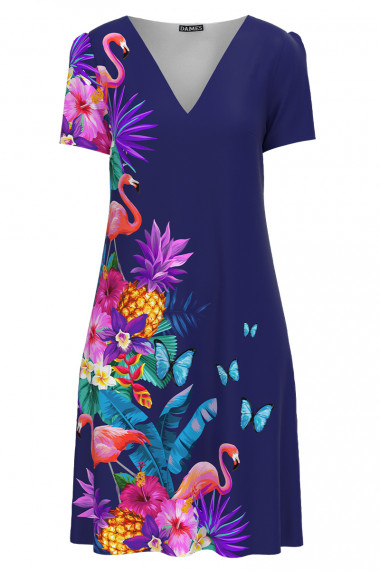 Rochie albastru violet casual de vara imprimata cu model Tropical CMD2912