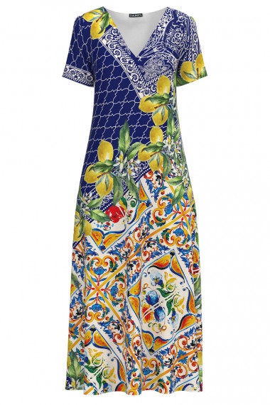 Rochie de vara multicolora lunga cu buzunare imprimata cu model Floral CMD2940