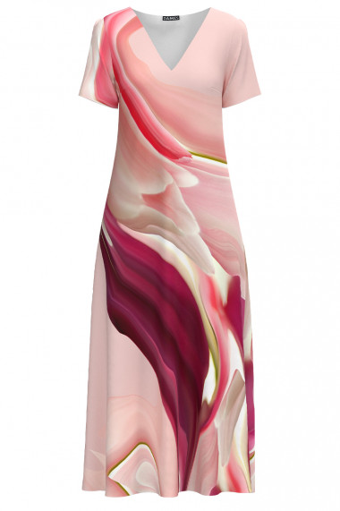 Rochie de vara lunga cu buzunare imprimata in nuante de roz CMD2957