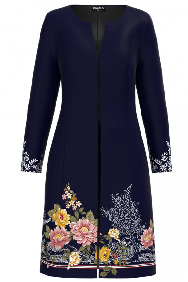 Jacheta de dama bleumarin lunga imprimata cu model floral CMD3007