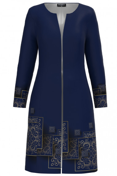 Jacheta de dama bleumarin lunga imprimata cu model floral CMD3011
