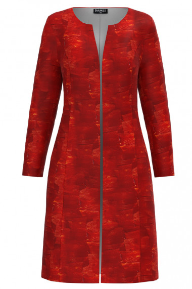 Jacheta de dama lunga imprimata in nuante de rosu CMD3037