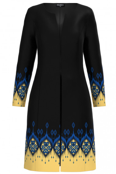 Jacheta de dama neagra lunga imprimata cu model Etnic CMD3046