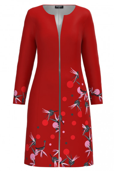 Jacheta de dama rosie lunga imprimata cu model floral CMD3063