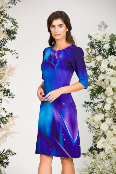 Rochie casual albastru violet imprimata cu model floral CMD3075