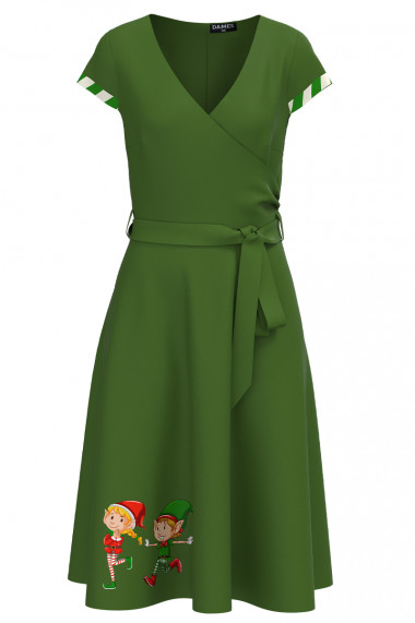 Rochie verde de vara cu maneca scurta imprimata cu model Spriridusi CMD3133