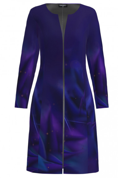 Jacheta de dama lunga imprimata in nuante de albastru violet CMD3173