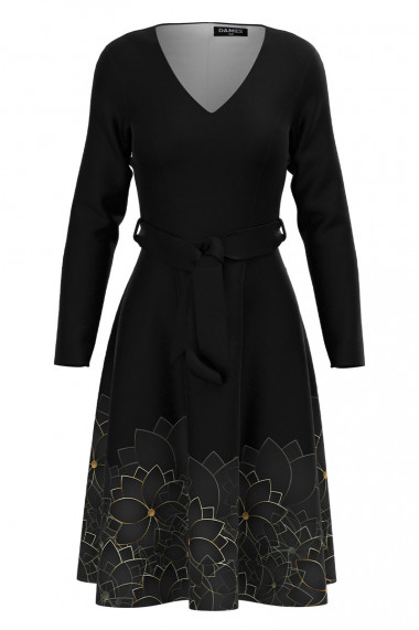 Rochie casual neagra imprimata cu model floral CMD3185