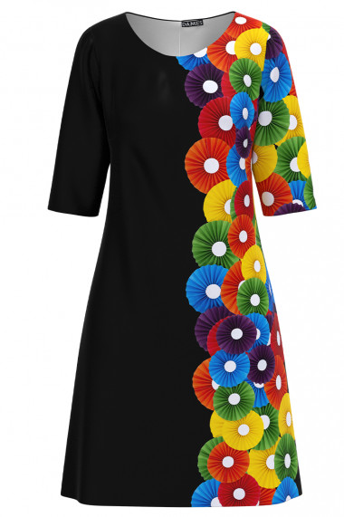 Rochie casual neagra imprimata cu model floral multicolor CMD3202