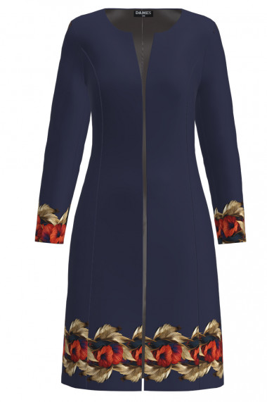 Jacheta de dama bleumarin lunga imprimata cu model floral CMD3233