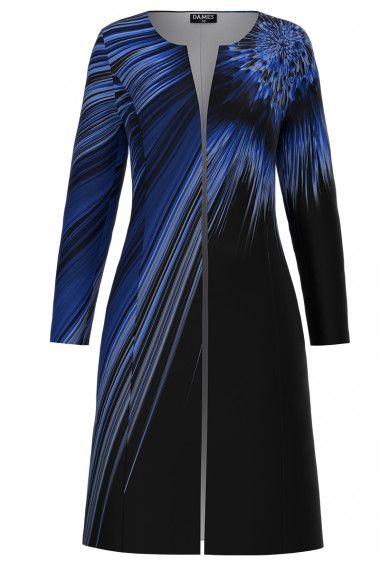 Jacheta de dama neagra lunga imprimata cu model albastru CMD3247