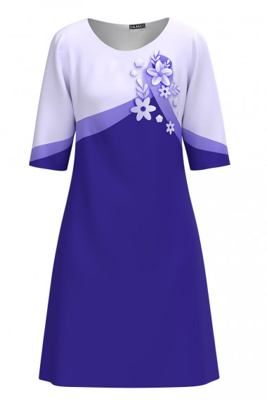 Rochie casual albastru violet imprimata cu model floral CMD3286