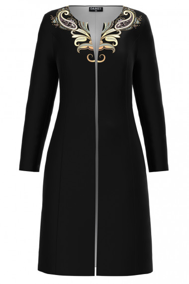 Jacheta de dama neagra lunga imprimata cu model floral CMD3341