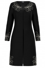 Jacheta de dama neagra lunga imprimata cu model floral CMD3402