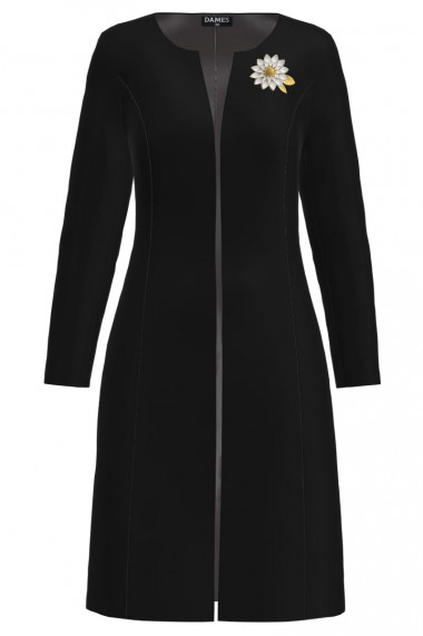 Jacheta de dama neagra lunga imprimata cu model floral CMD3405