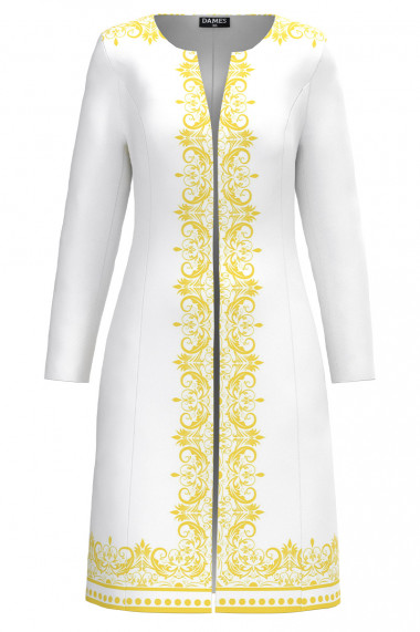 Jacheta de dama alba lunga imprimata cu model Floral CMD3407