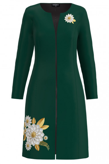 Jacheta de dama verde lunga imprimata cu model floral CMD3410