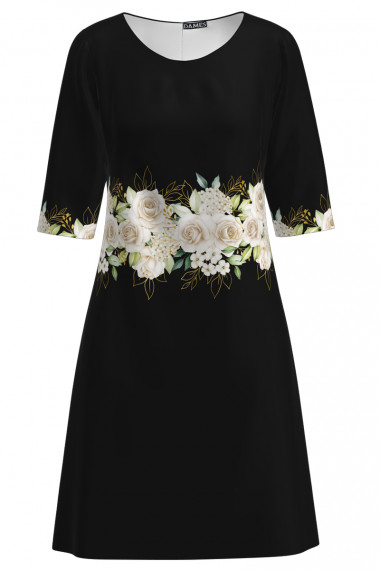 Rochie casual neagra imprimata cu model Trandafiri CMD3415
