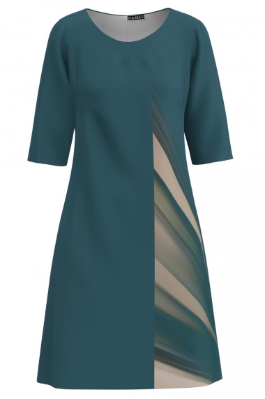 Rochie casual verde petrol imprimata cu model grafic CMD3435