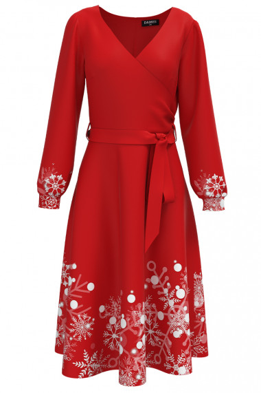 Rochie eleganta rosie imprimata Stelute de gheata CMD3449