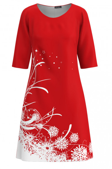 Rochie casual rosie imprimata fulgi de zapada CMD3451