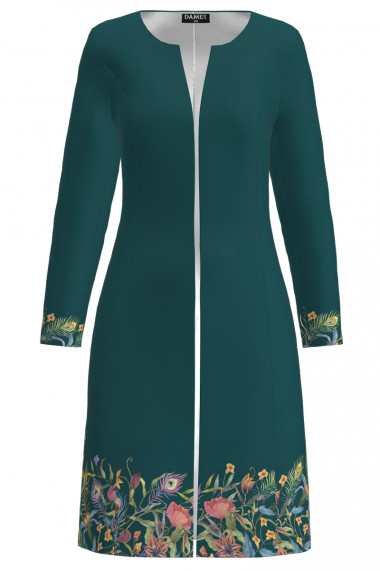 Jacheta de dama verde lunga imprimata cu model floral CMD3462