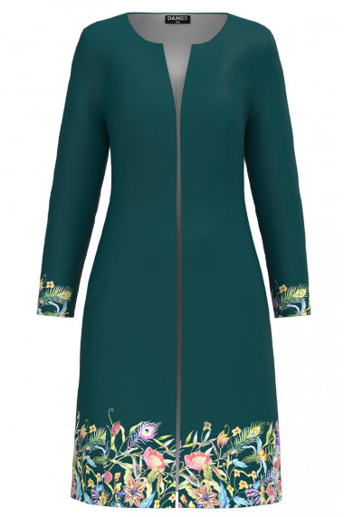 Jacheta de dama verde lunga imprimata cu model floral CMD3462