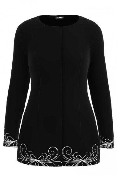 Jacheta de dama neagra de lungime medie imprimata cu model Floral CMD3466