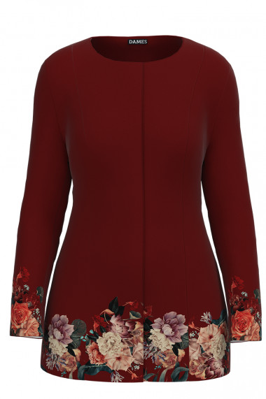 Jacheta de dama grena de lungime medie imprimata cu model Floral CMD3487