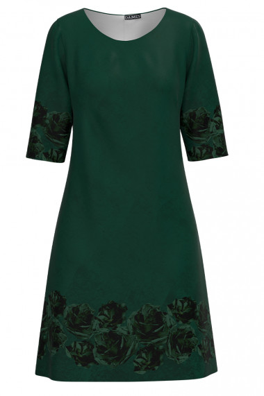 Rochie casual verde imprimata trandafiri CMD3498