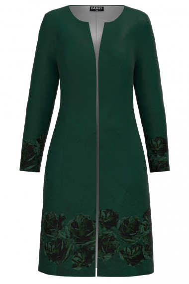 Jacheta de dama verde lunga imprimata trandafiri CMD3499
