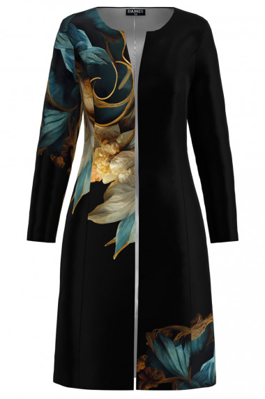 Jacheta de dama neagra lunga imprimata cu model floral CMD3520