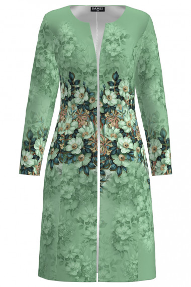 Jacheta de dama vernil lunga imprimata cu model floral CMD3574