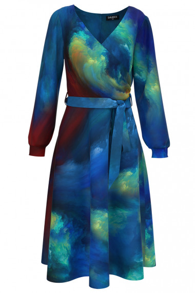 Rochie casual albastra imprimata cu model multicolor CMD3623