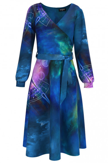 Rochie casual albastra imprimata cu model multicolor CMD3624