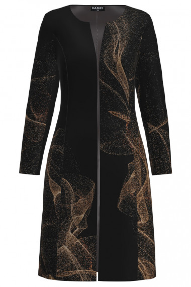 Jacheta de dama neagra lunga imprimata cu model abstract CMD3653